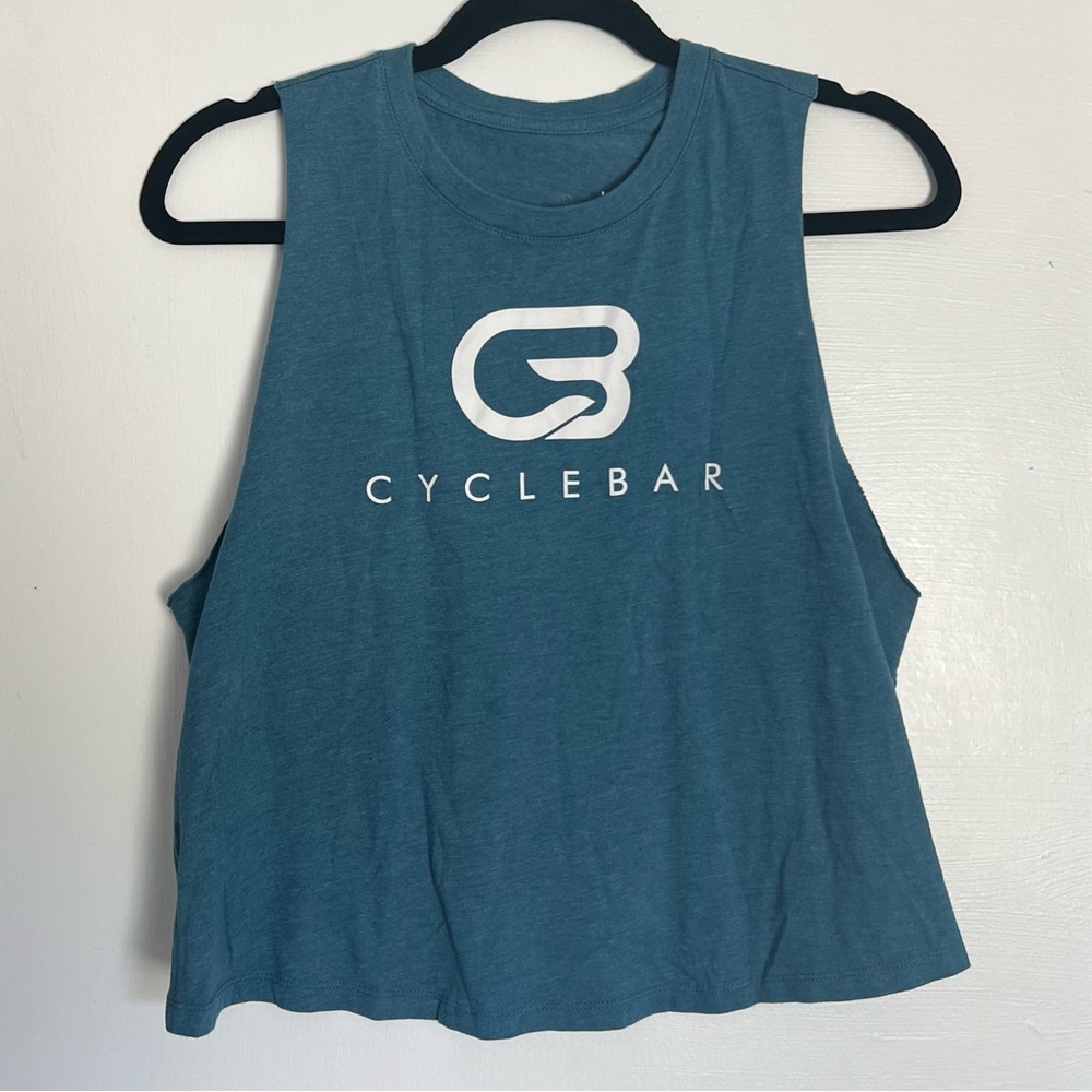 CycleBar blue cropped cutoff shirt
